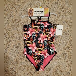 Hurley One Piece Youth Girls Swimsuit Size 5/6 UPF 50+ Black/Hyper Pink NWT.